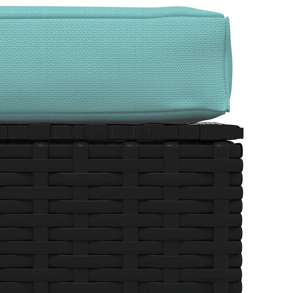 vidaXL Υποπόδιο Κήπου Μαύρο 70x70x30 εκ. Συνθετικό Ρατάν με Μαξιλάρι