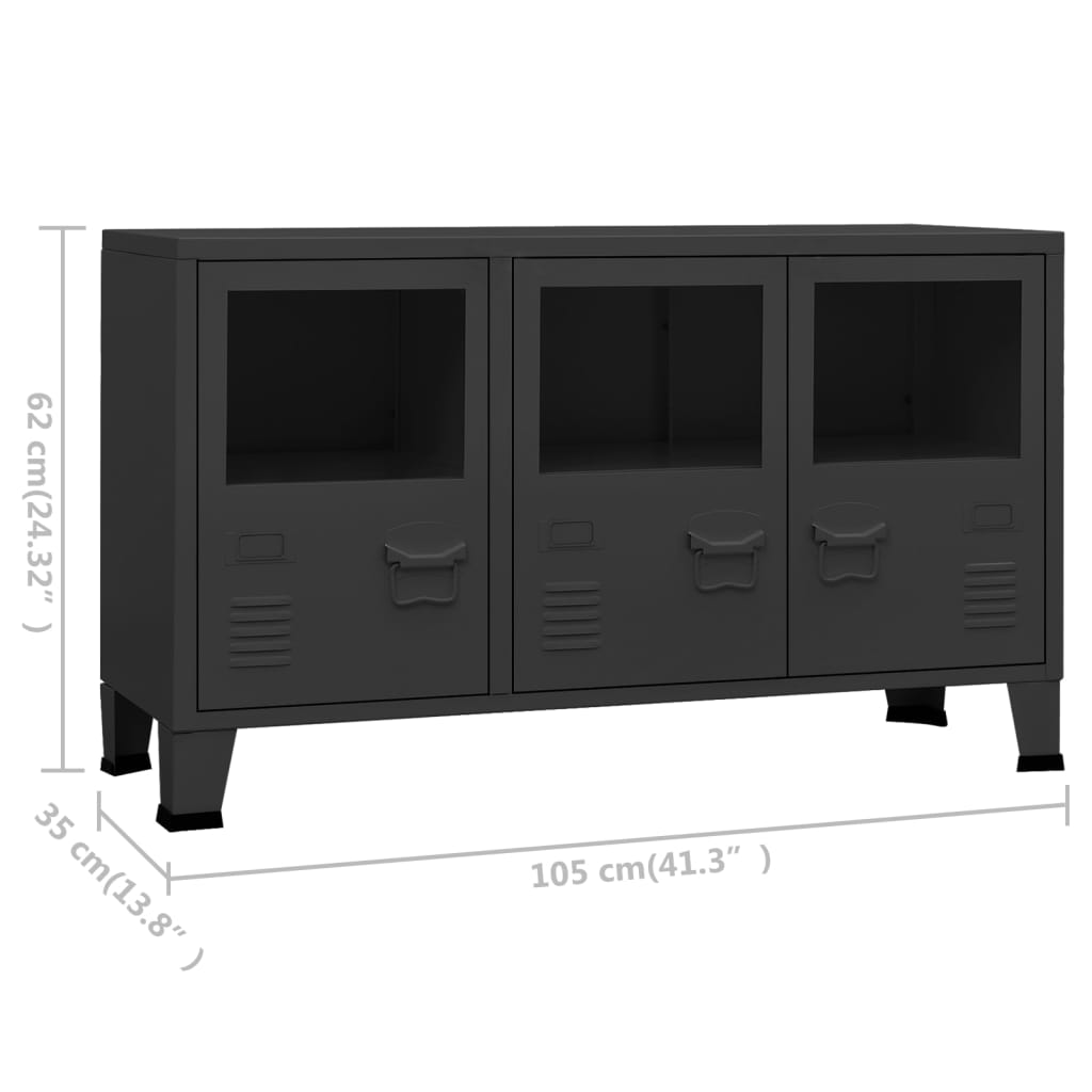 vidaXL Μπουφές Βιομηχανικό Στιλ Μαύρος 105x35x62 εκ. Μέταλλο / Γυαλί