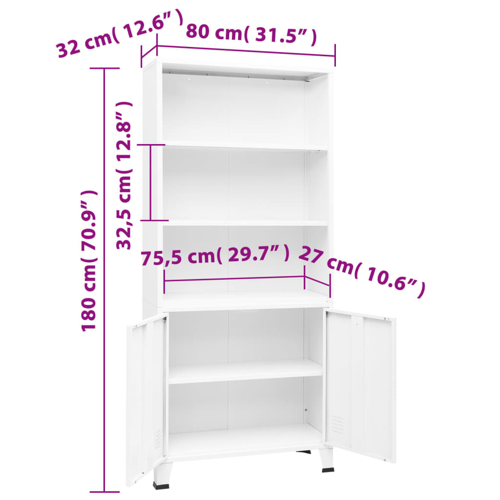 vidaXL Βιομηχανική Βιβλιοθήκη Λευκή 80 x 32 x 180 εκ. Ατσάλινη