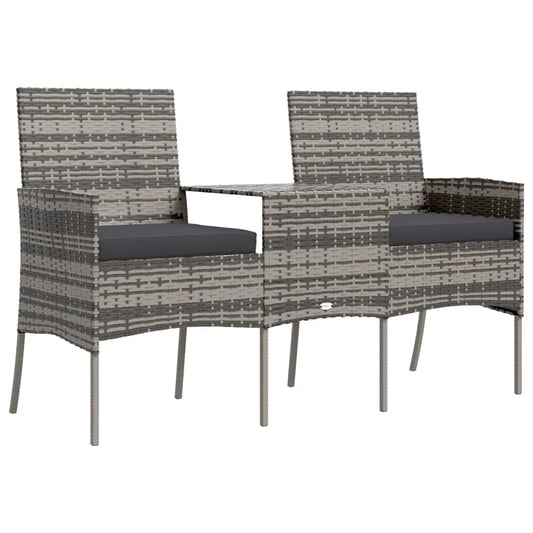 vidaXL Διθέσιος Καναπές Κήπου Ανθρακί από Συνθετικό Ρατάν με Τραπεζάκι