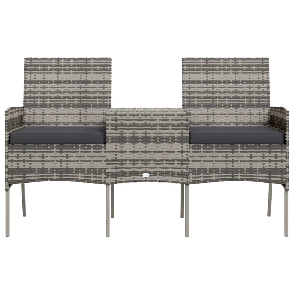 vidaXL Διθέσιος Καναπές Κήπου Ανθρακί από Συνθετικό Ρατάν με Τραπεζάκι