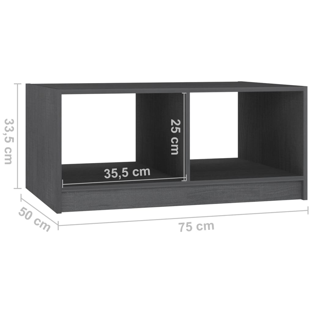 vidaXL Τραπεζάκι Σαλονιού Γκρι 75 x 50 x 33,5 εκ από Μασίφ Ξύλο Πεύκου
