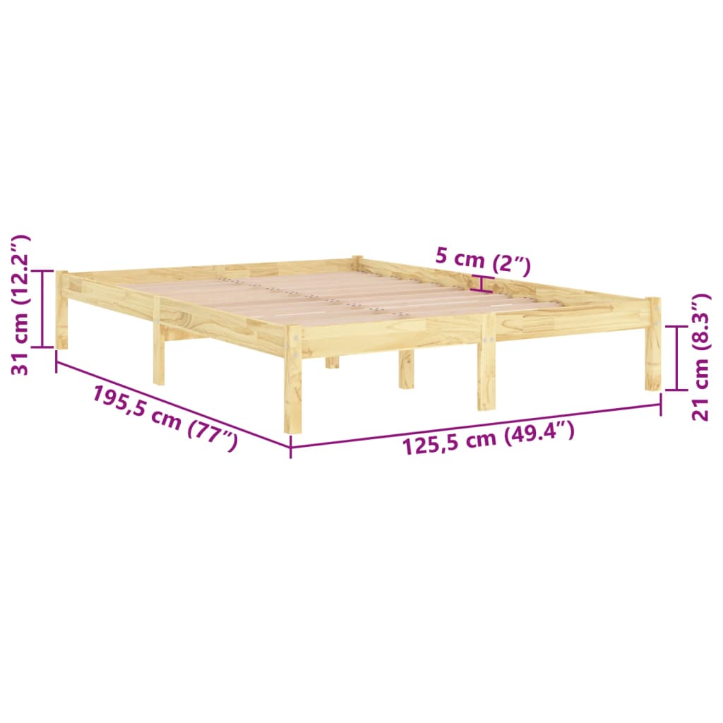 vidaXL Πλαίσιο Κρεβατιού 120 x 190 εκ. από Μασίφ Ξύλο Small Double