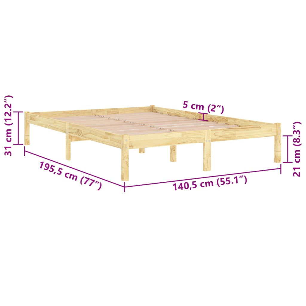 vidaXL Πλαίσιο Κρεβατιού 135 x 190 εκ. από Μασίφ Ξύλο Double