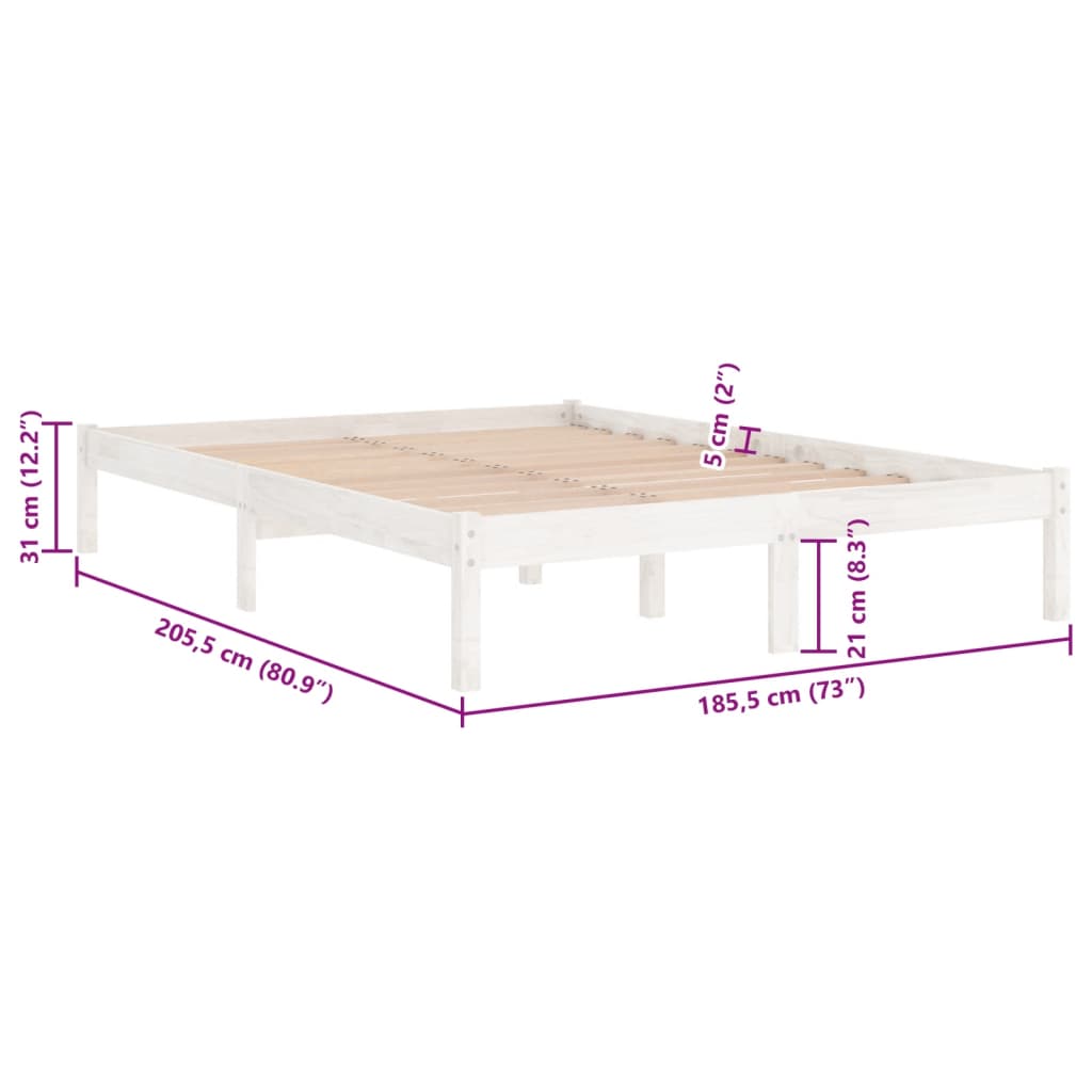 vidaXL Πλαίσιο Κρεβατιού Λευκό 180 x 200 εκ. Μασίφ Ξύλο Super King