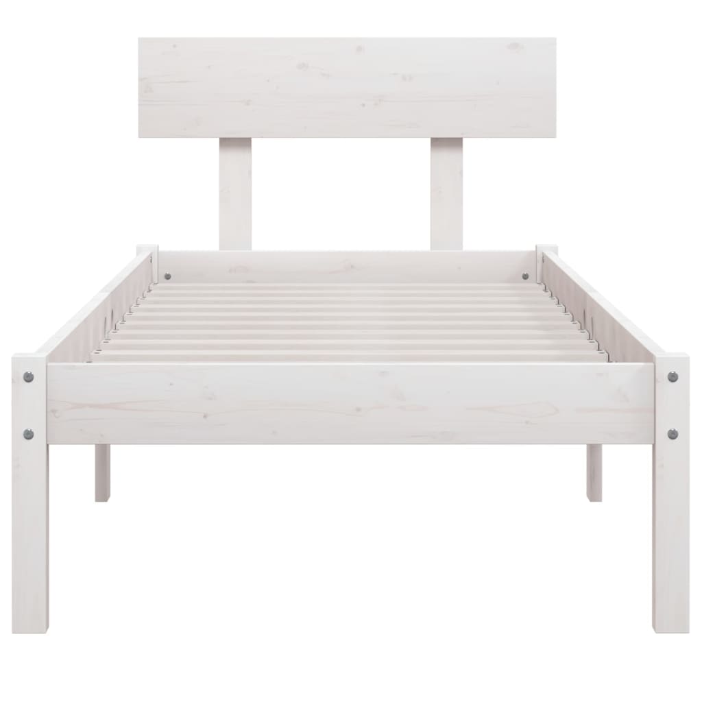 vidaXL Πλαίσιο Κρεβατιού Λευκό 75x190 εκ. Μασίφ Ξύλο Small Single