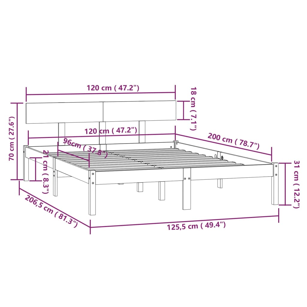 vidaXL Σκελετός Κρεβατιού Χωρίς Στρώμα 120x200 εκ Μασίφ Ξύλο