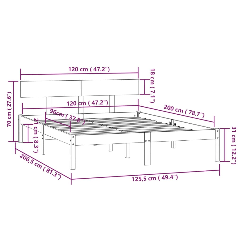 vidaXL Πλαίσιο Κρεβατιού Μαύρο 120 x 200 εκ. από Μασίφ Ξύλο Πεύκου