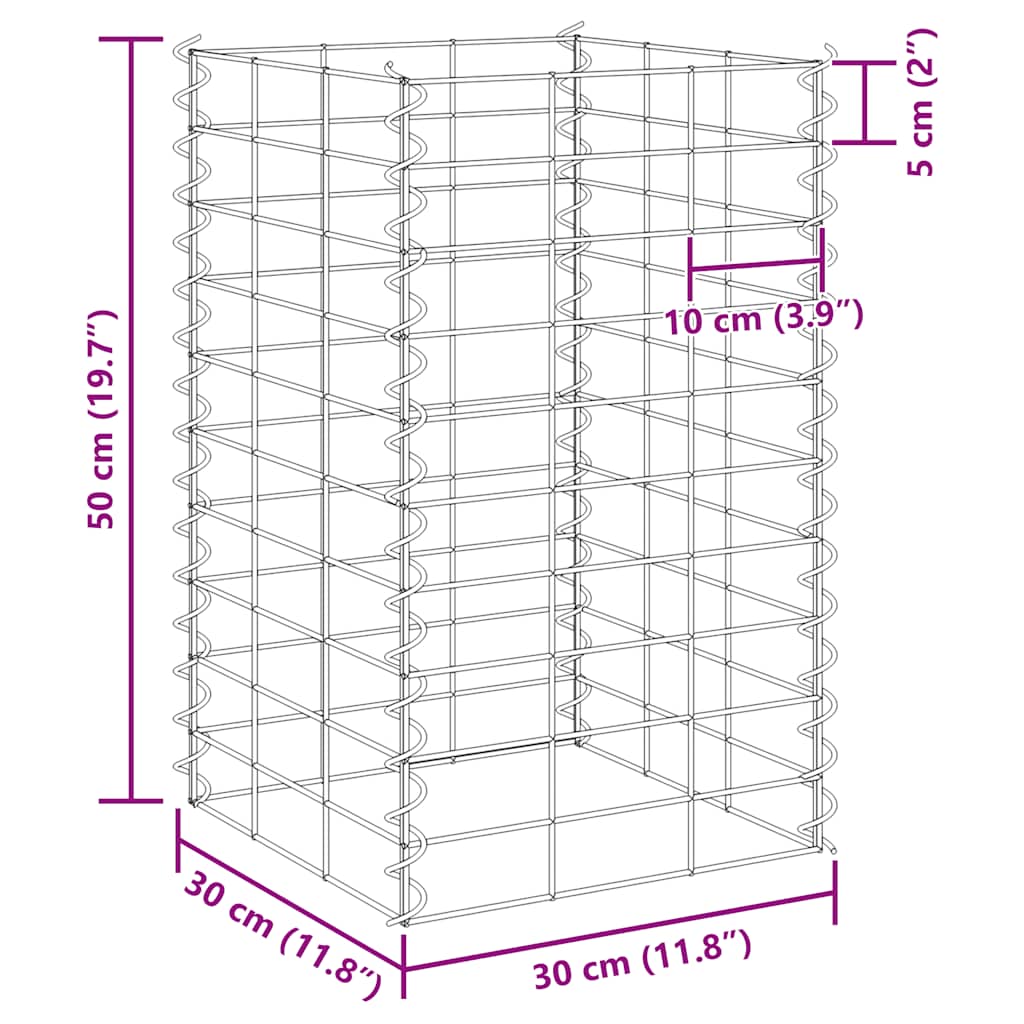 vidaXL Συρματοκιβώτια-Γλάστρες Υπερυψ. 3 τεμ. 30x30x50εκ. Σιδερένιες