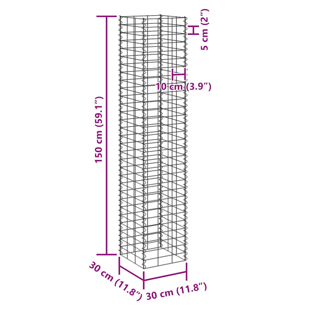 vidaXL Συρματοκιβώτια-Γλάστρες Υπερυψ. 3 τεμ. 30x30x150εκ. Σιδερένιες