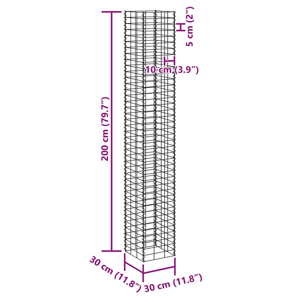 vidaXL Συρματοκιβώτια-Γλάστρες Υπερυψ. 3 τεμ. 30x30x200εκ. Σιδερένιες