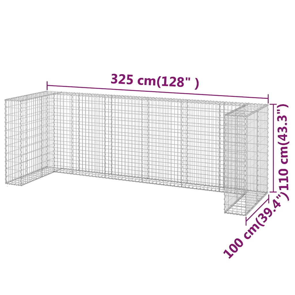 vidaXL Συρματοκιβώτιο Τοίχος για Κάδους 325x100x110 εκ Γαλβαν. Χάλυβας