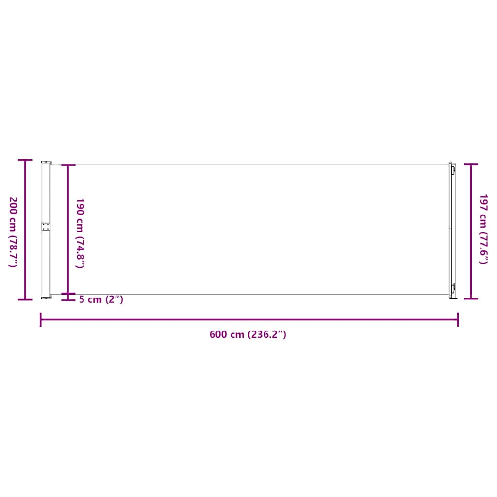 vidaXL Σκίαστρο Πλαϊνό Συρόμενο Βεράντας Γκρι 200 x 600 εκ.