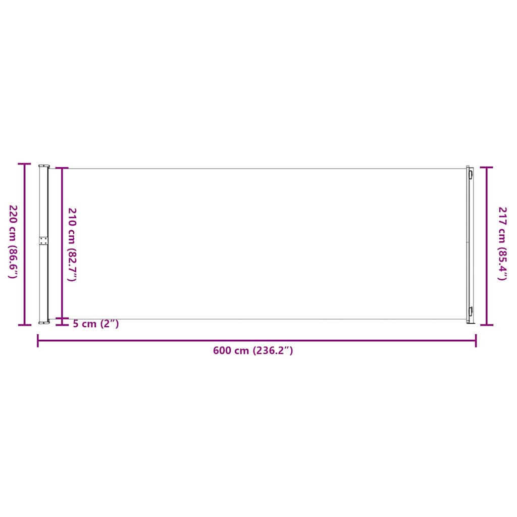 vidaXL Σκίαστρο Πλαϊνό Συρόμενο Βεράντας Κόκκινο 220 x 600 εκ.