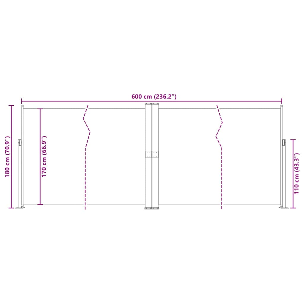 vidaXL Σκίαστρο Πλαϊνό Συρόμενο Καφέ 180 x 600 εκ.