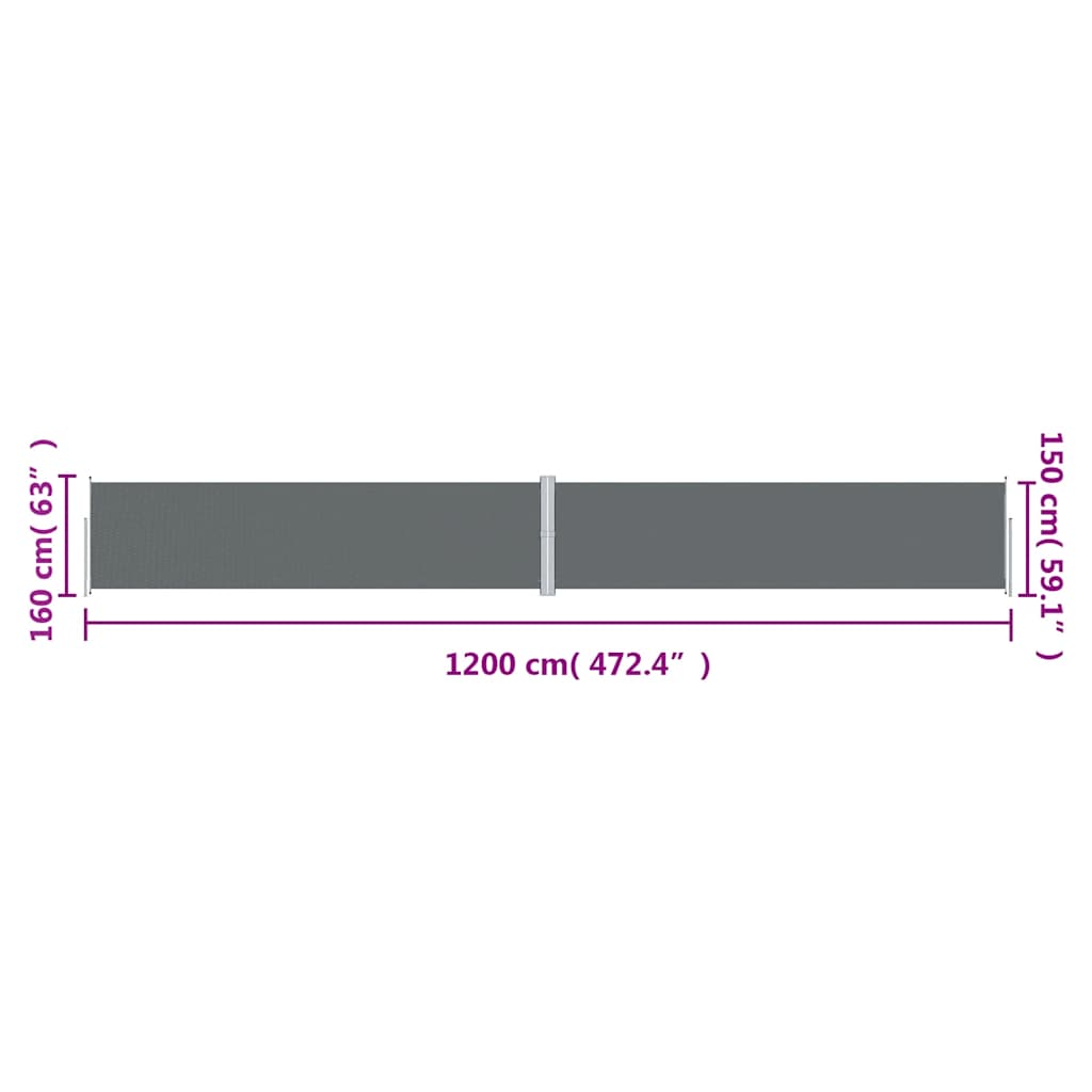 vidaXL Σκίαστρο Πλαϊνό Συρόμενο Ανθρακί 160 x 1200 εκ.