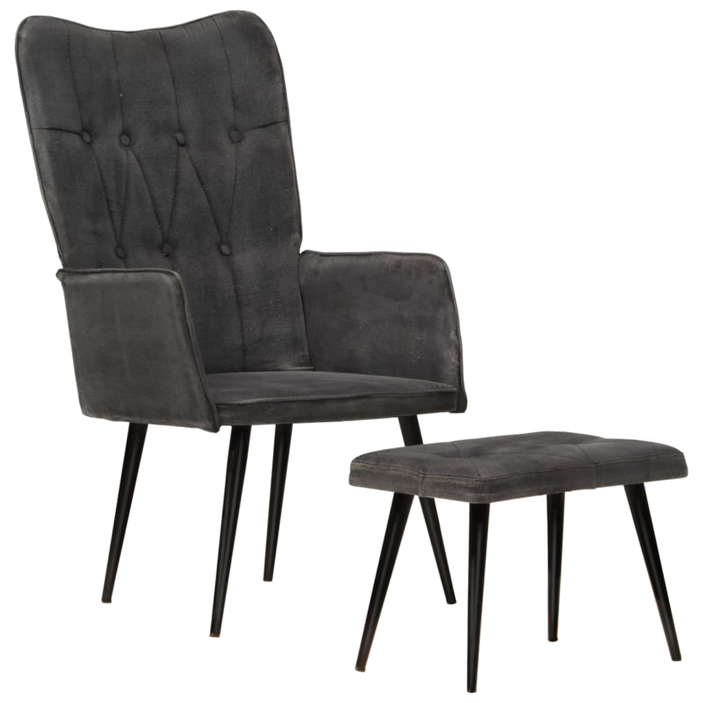 vidaXL Πολυθρόνα Vintage Μαύρη από Καραβόπανο με Υποπόδιο