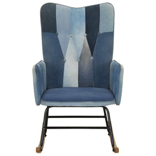 vidaXL Πολυθρόνα Κουνιστή Μπλε Denim Patchwork Καραβόπανο
