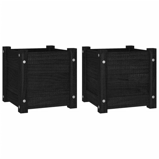 vidaXL Ζαρντινιέρες 2 τεμ. Μαύρες 31 x 31 x 31εκ από Μασίφ Ξύλο Πεύκου
