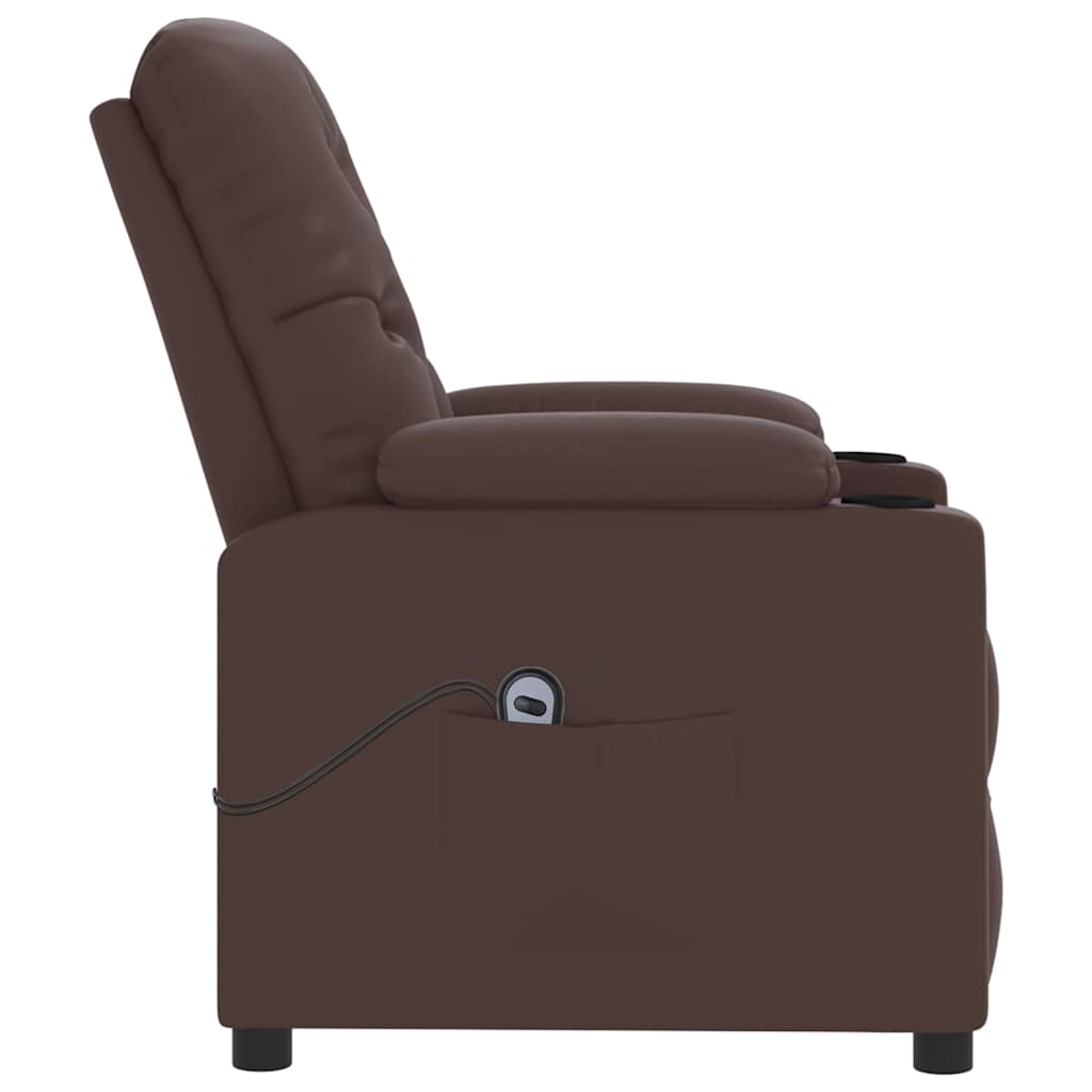 vidaXL Πολυθρόνα Μασάζ με Ανύψωση Γυαλ. Καφέ Συνθ. Δέρμα