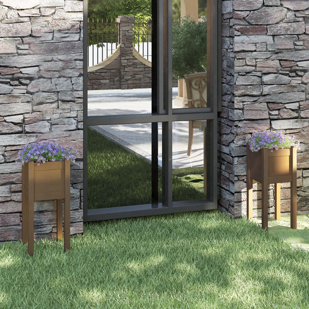 vidaXL Ζαρντινιέρες 2 τεμ. Μελί 31 x 31 x 70 εκ. από Μασίφ Ξύλο Πεύκου