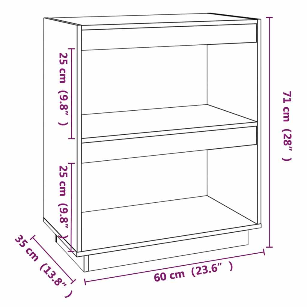 vidaXL Βιβλιοθήκη Μαύρη 60 x 35 x 71 εκ. από Μασίφ Ξύλο Πεύκου