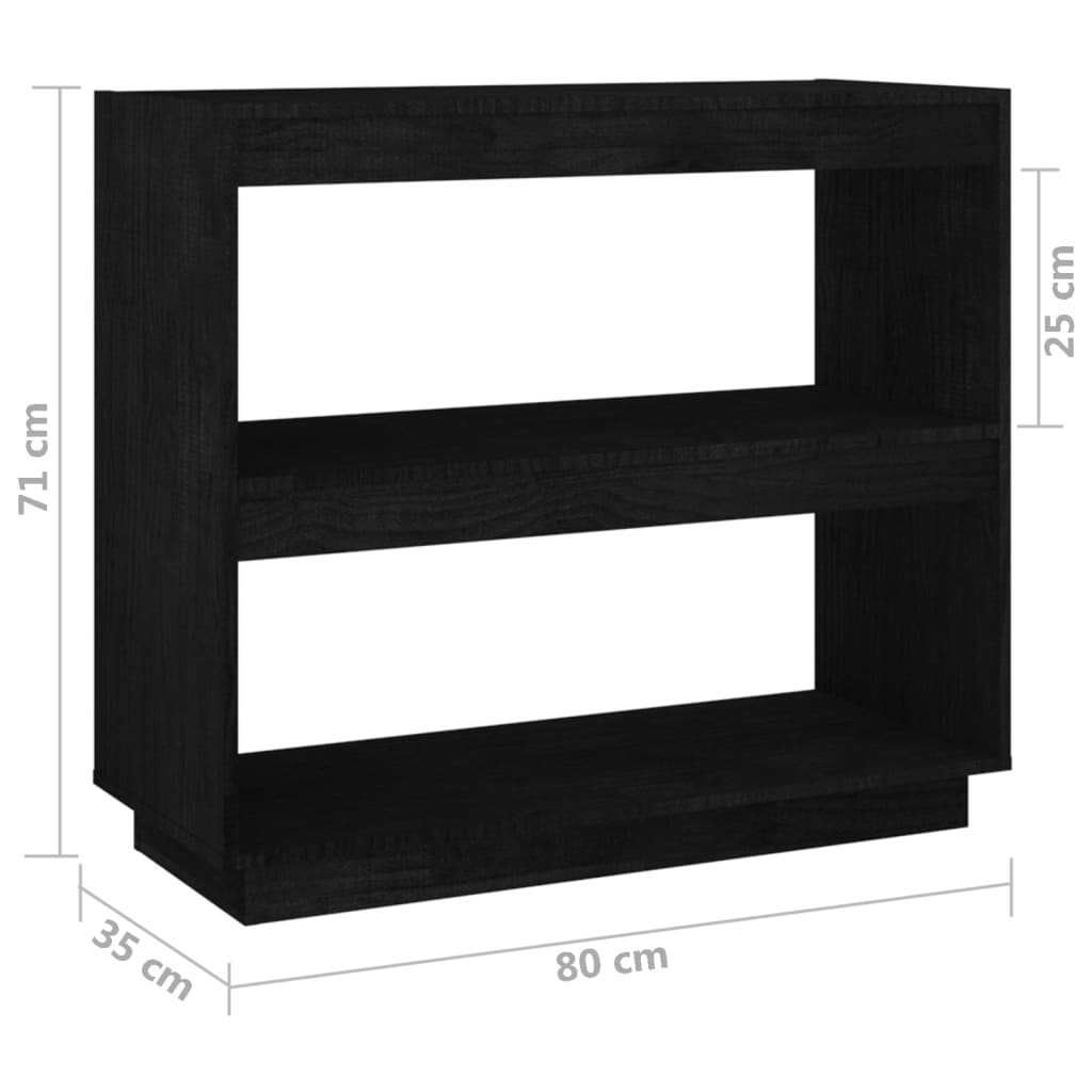 vidaXL Βιβλιοθήκη Μαύρη 80 x 35 x 71 εκ. από Μασίφ Ξύλο Πεύκου