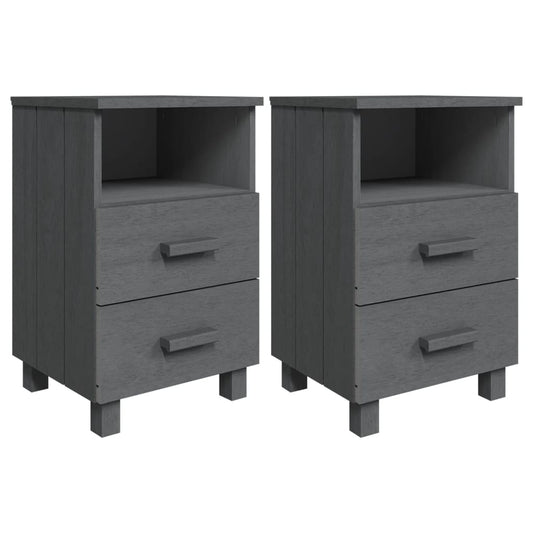 vidaXL Κομοδίνο HAMAR 2 Τεμ. Σκ. Γκρι 40x35x62 εκ. Μασίφ Ξύλο Πεύκου