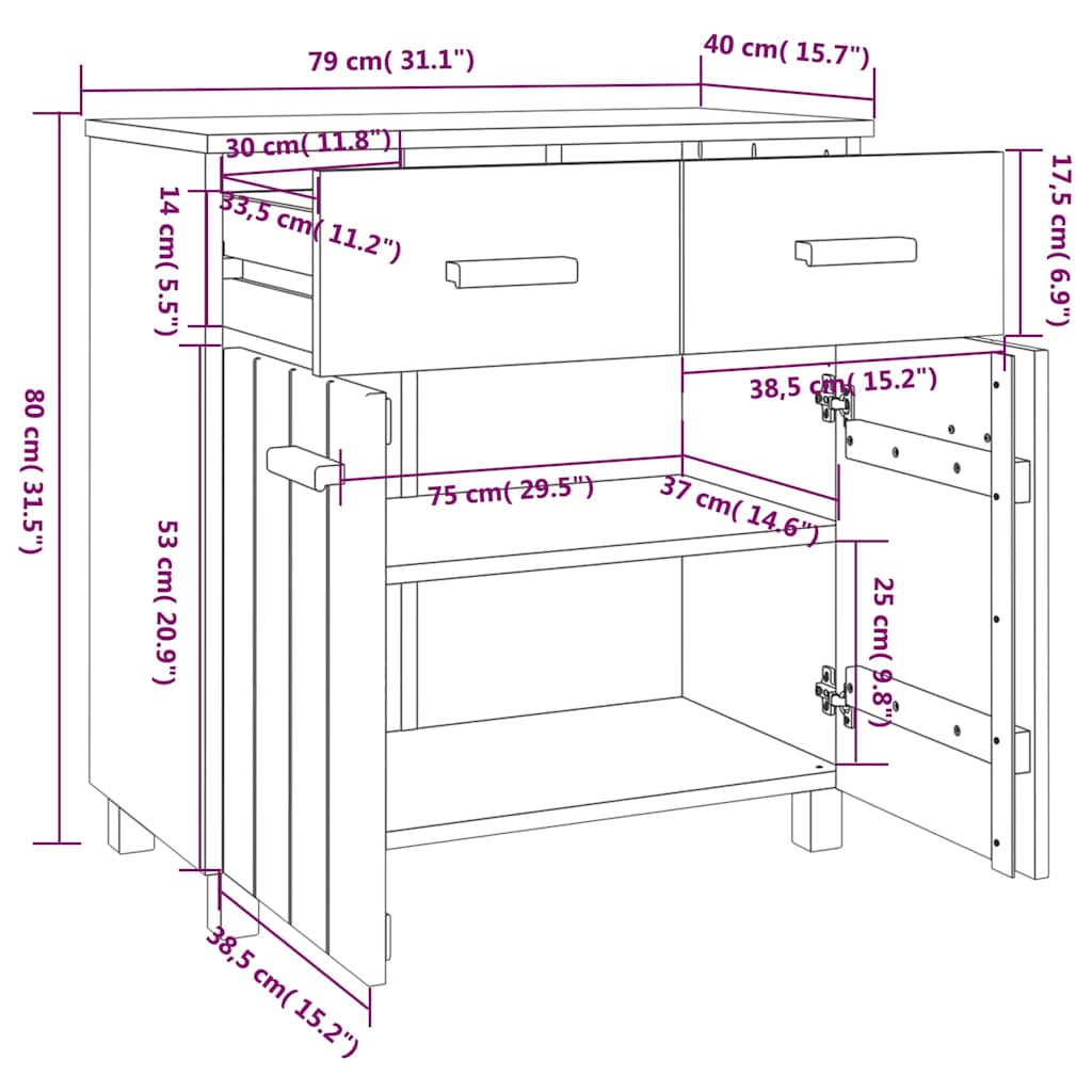 vidaXL Ντουλάπι Αποθήκευσης Ανοιχτό Γκρι 79x40x80 εκ Μασίφ Ξύλο Πεύκου