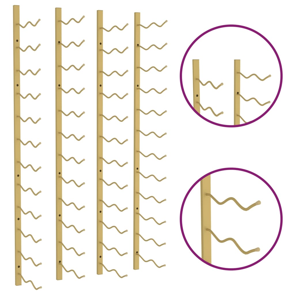 vidaXL Ραφιέρες Κρασιών Τοίχου για 24 Φιάλες 2 τεμ. Χρυσές Σιδερένιες