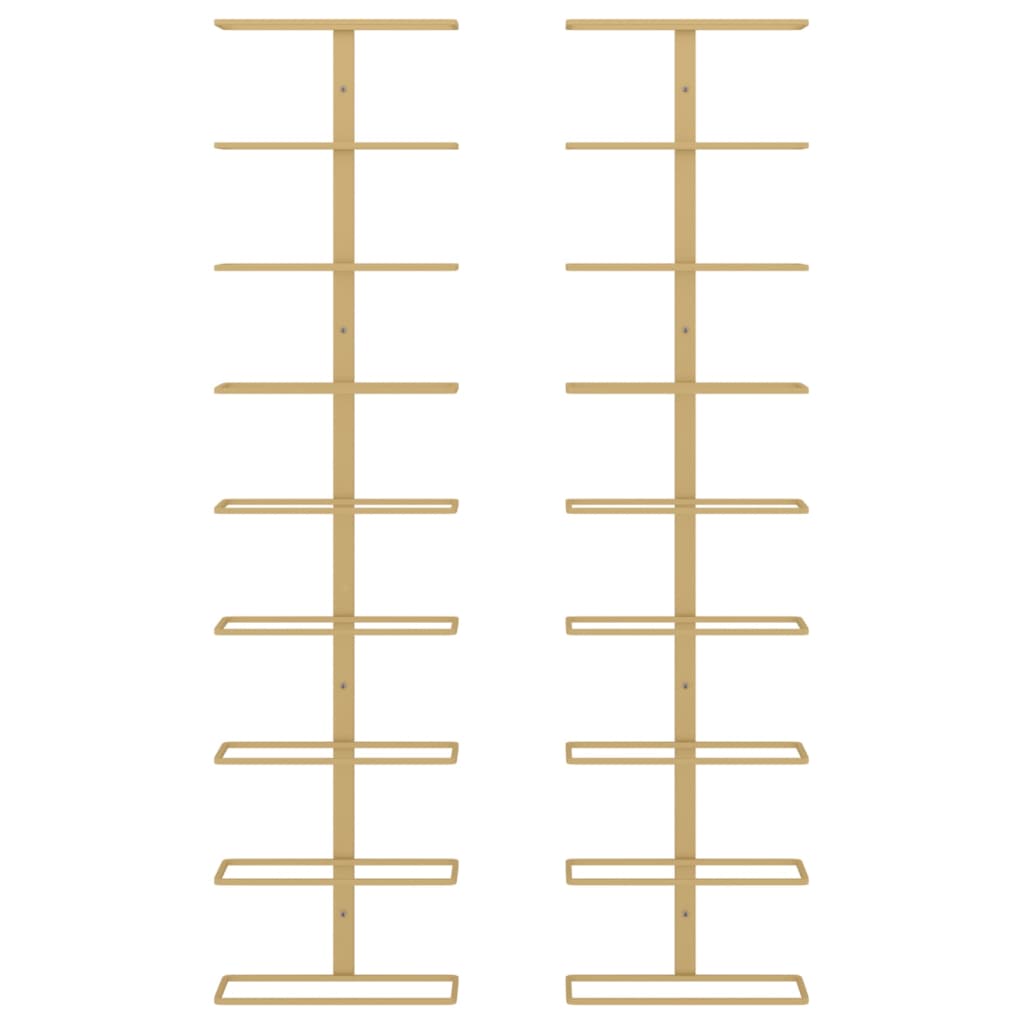 vidaXL Ραφιέρες Κρασιών Τοίχου για 9 Φιάλες 2 τεμ. Χρυσές Σιδερένιες