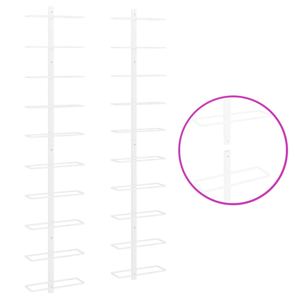 vidaXL Ραφιέρες Κρασιών Τοίχου για 10 Φιάλες 2 τεμ. Λευκές Μεταλλικές