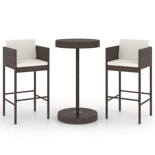 vidaXL Σετ Επίπλων Μπαρ Κήπου 3 τεμ. Καφέ Συνθετικό Ρατάν με Μαξιλάρια