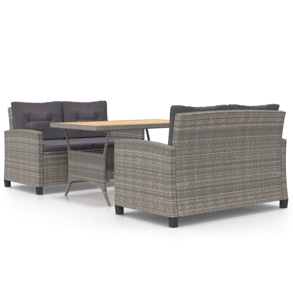 vidaXL Σετ Τραπεζαρίας Κήπου 3 τεμ. Γκρι Συνθετικό Ρατάν με Μαξιλάρια