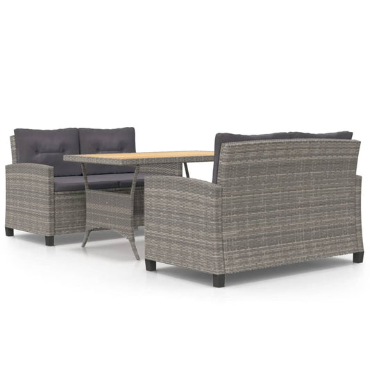 vidaXL Σετ Τραπεζαρίας Κήπου 3 τεμ. Γκρι Συνθετικό Ρατάν με Μαξιλάρια