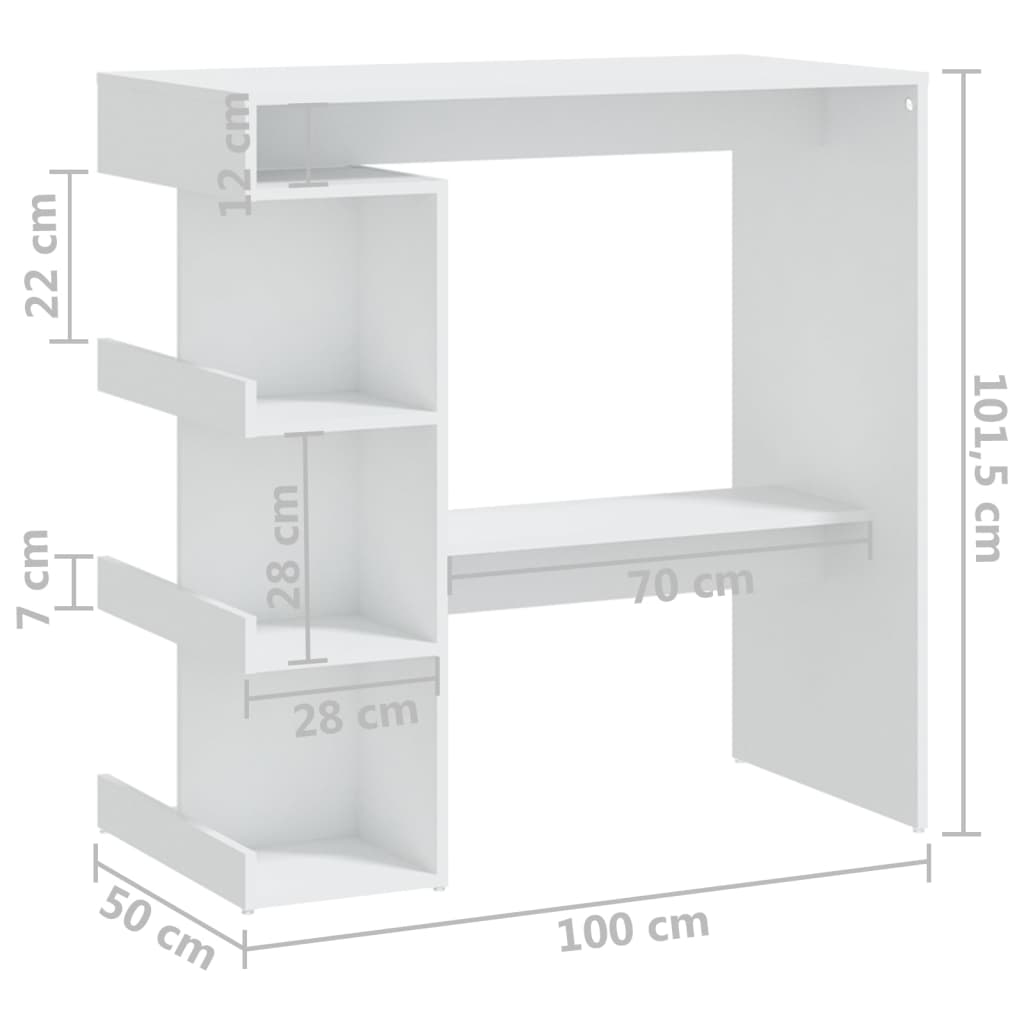 vidaXL Τραπέζι Μπαρ με Ράφια Λευκό 100x50x101,5 εκ. από Επεξ. Ξύλο