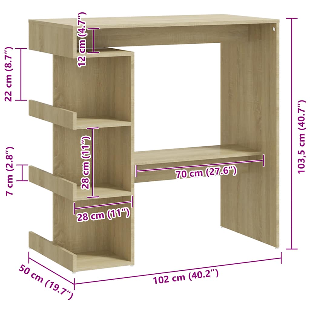 vidaXL Τραπέζι Μπαρ με Ράφια Sonoma Δρυς 100x50x101,5 εκ. Επεξ. Ξύλο