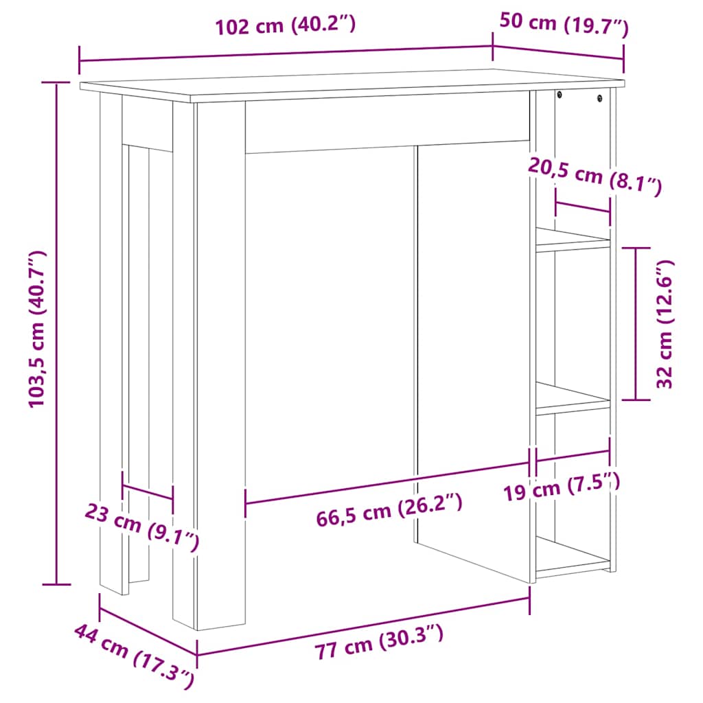 vidaXL Τραπέζι Κονσόλα με Ράφι Sonoma Δρυς 102x50x103,5εκ Επεξ. Ξύλο