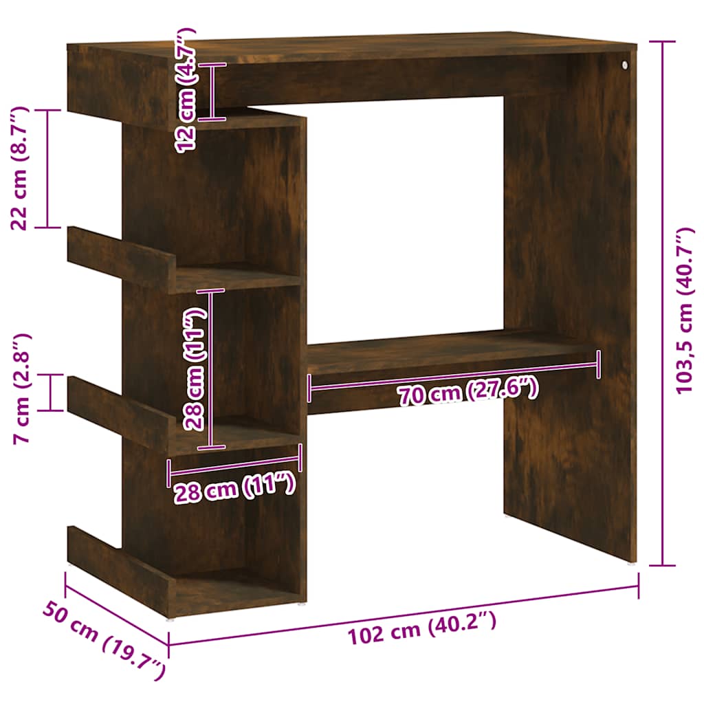 vidaXL Τραπέζι Μπαρ με Ράφια Καπνιστή Δρυς 100x50x101,5 εκ. Επεξ. Ξύλο