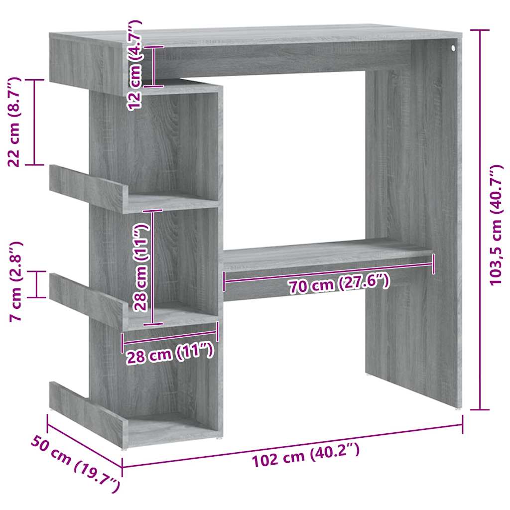vidaXL Τραπέζι Μπαρ με Ράφια Γκρι Sonoma 100x50x101,5 εκ.