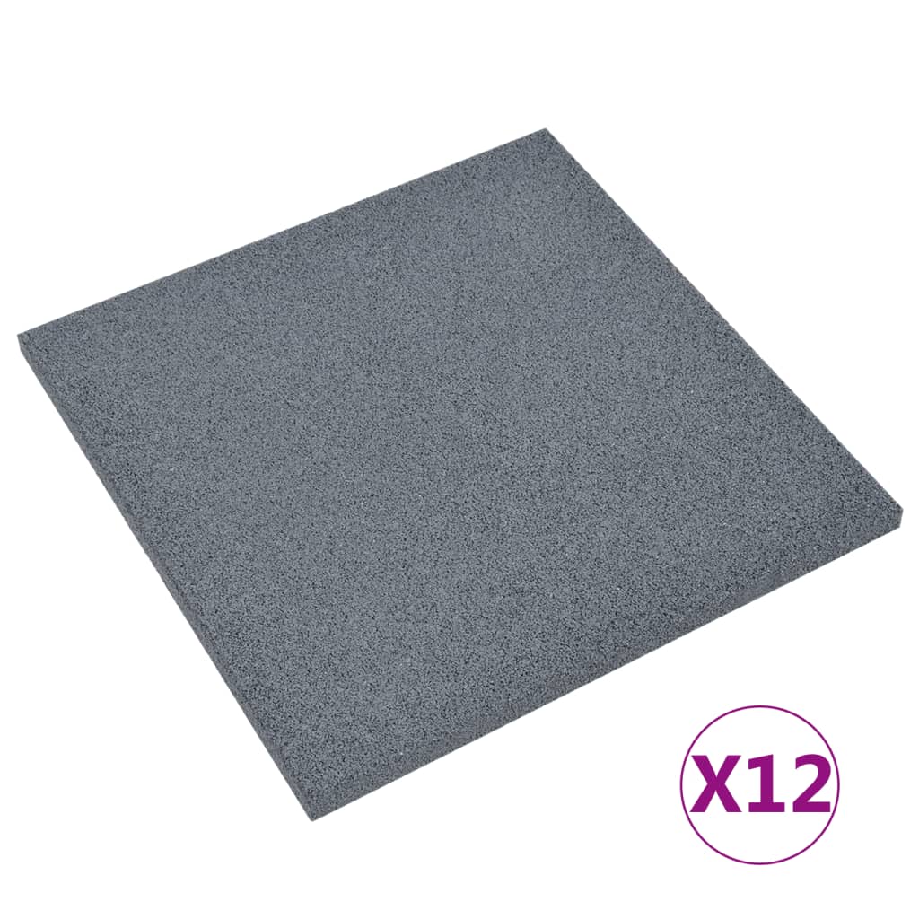 vidaXL Πλάκες Δαπέδου Ασφαλείας 12 τεμ. Γκρι 50x50x3 εκ. Καουτσούκ