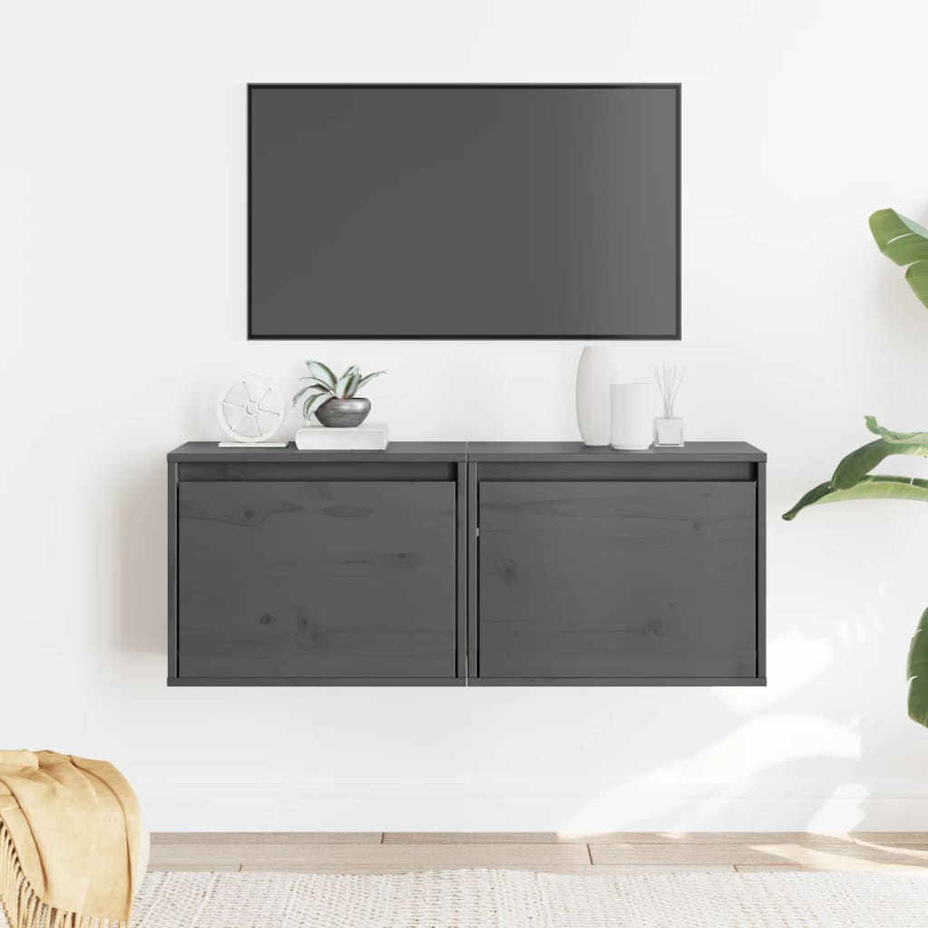 vidaXL Ντουλάπια Τοίχου 2 τεμ. Γκρι 45x30x35 εκ από Μασίφ Ξύλο Πεύκου