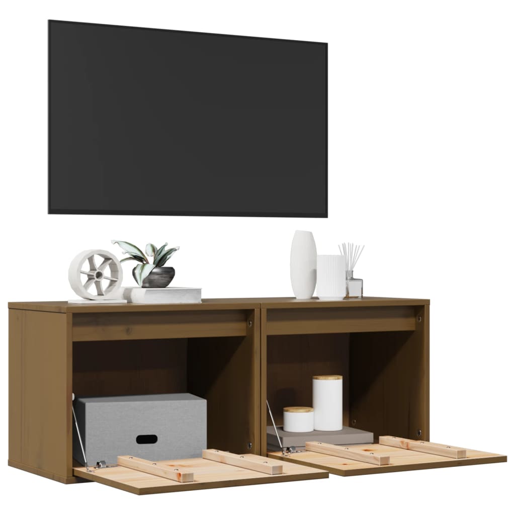 vidaXL Ντουλάπια Τοίχου 2 τεμ. Καφέ Μελί 45x30x35 εκ Μασίφ Ξύλο Πεύκου