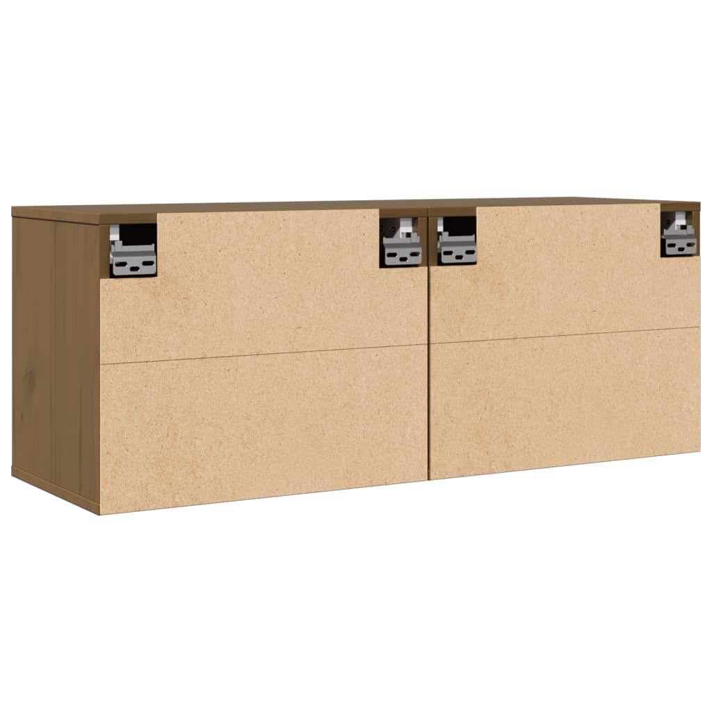 vidaXL Ντουλάπια Τοίχου 2 τεμ. Καφέ Μελί 45x30x35 εκ Μασίφ Ξύλο Πεύκου