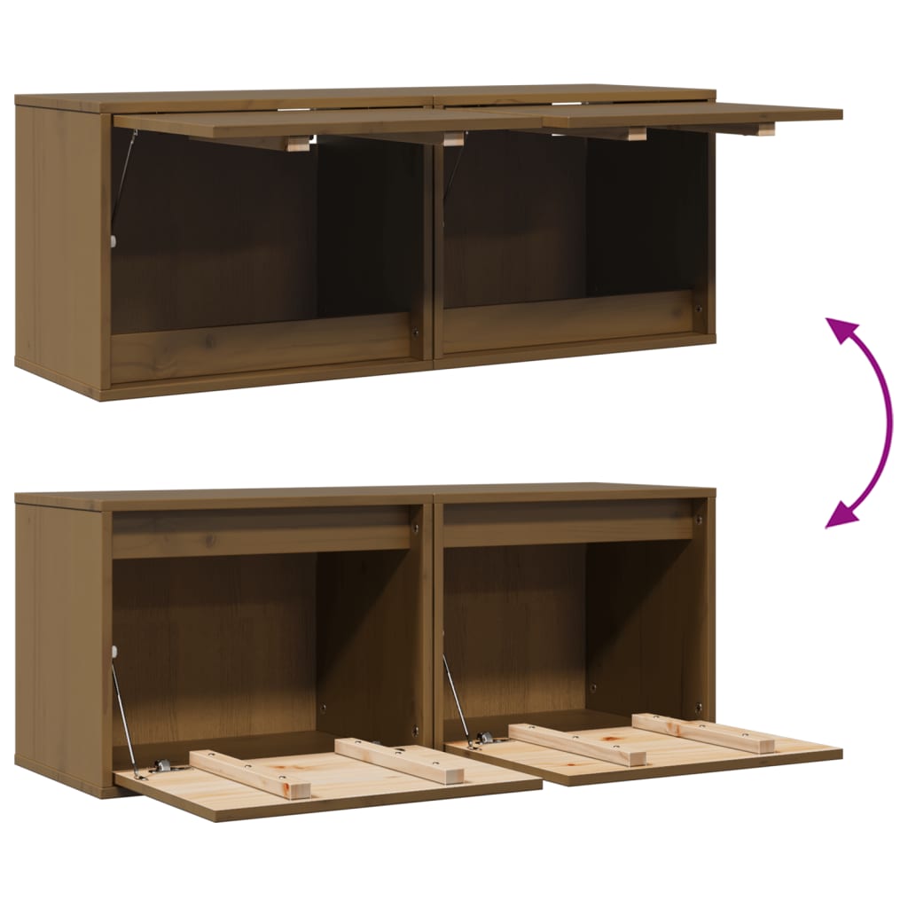 vidaXL Ντουλάπια Τοίχου 2 τεμ. Καφέ Μελί 45x30x35 εκ Μασίφ Ξύλο Πεύκου