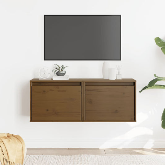 vidaXL Ντουλάπια Τοίχου 2 τεμ. Καφέ Μελί 45x30x35 εκ Μασίφ Ξύλο Πεύκου
