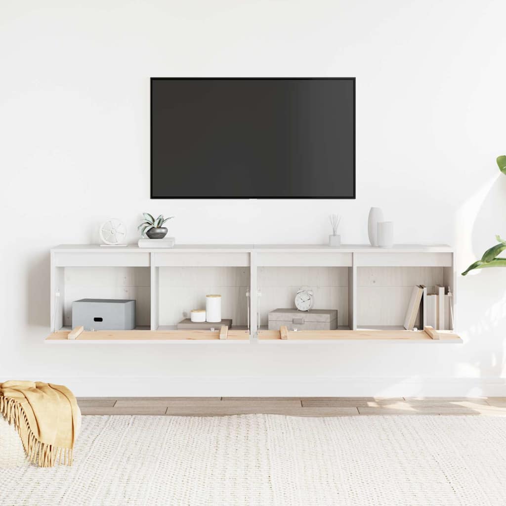 vidaXL Ντουλάπια Τοίχου 2 τεμ. Λευκά 80x30x35 εκ από Μασίφ Ξύλο Πεύκου