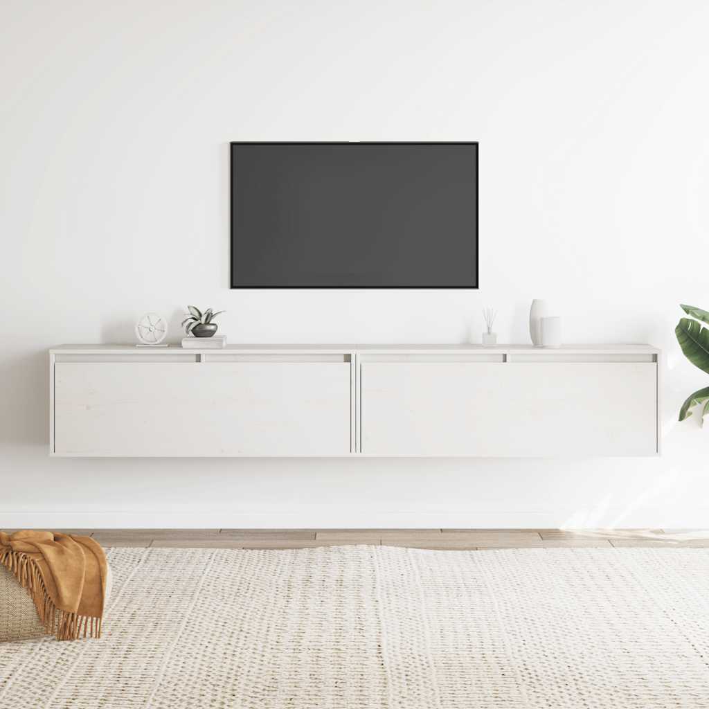 vidaXL Ντουλάπια Τοίχου 2 τεμ. Λευκά 100x30x35 εκ. Μασίφ Ξύλο Πεύκου