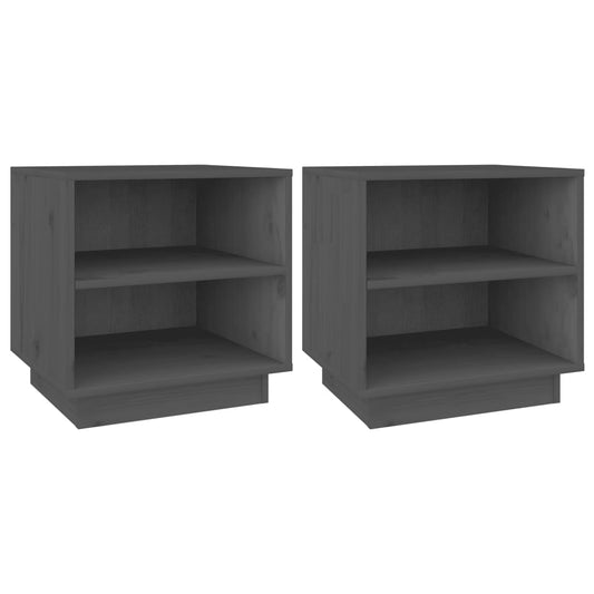 vidaXL Κομοδίνα 2 τεμ. Γκρι 40 x 34 x 40 εκ. από Μασίφ Ξύλο Πεύκου