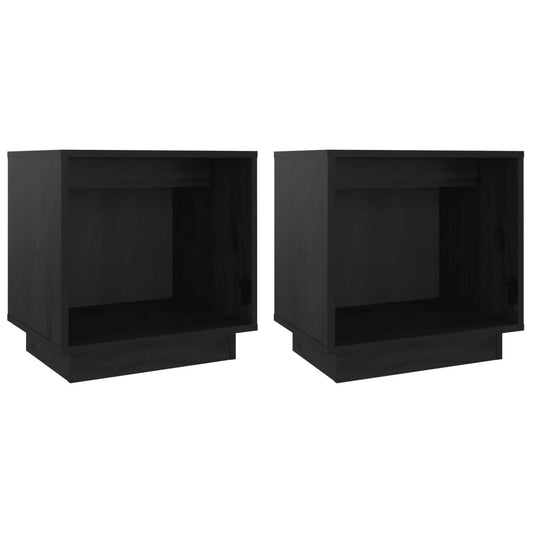 vidaXL Κομοδίνα 2 τεμ. Μαύρα 40 x 30 x 40 εκ. από Μασίφ Ξύλο Πεύκου